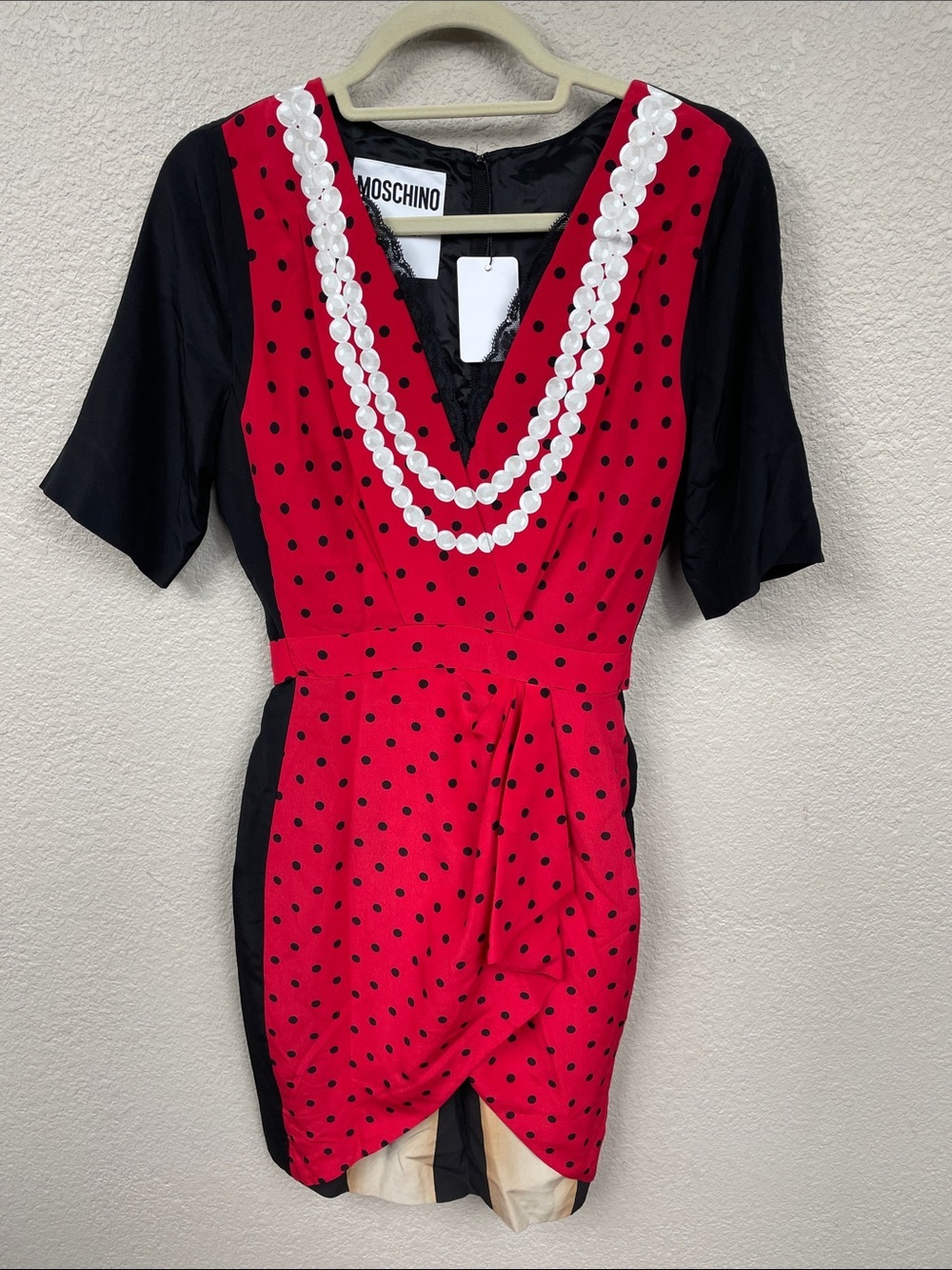 NWT Moschino Couture Polka Dot Retro Pinup Dress Red Black Silk Sz 12 - Picture 4 of 15